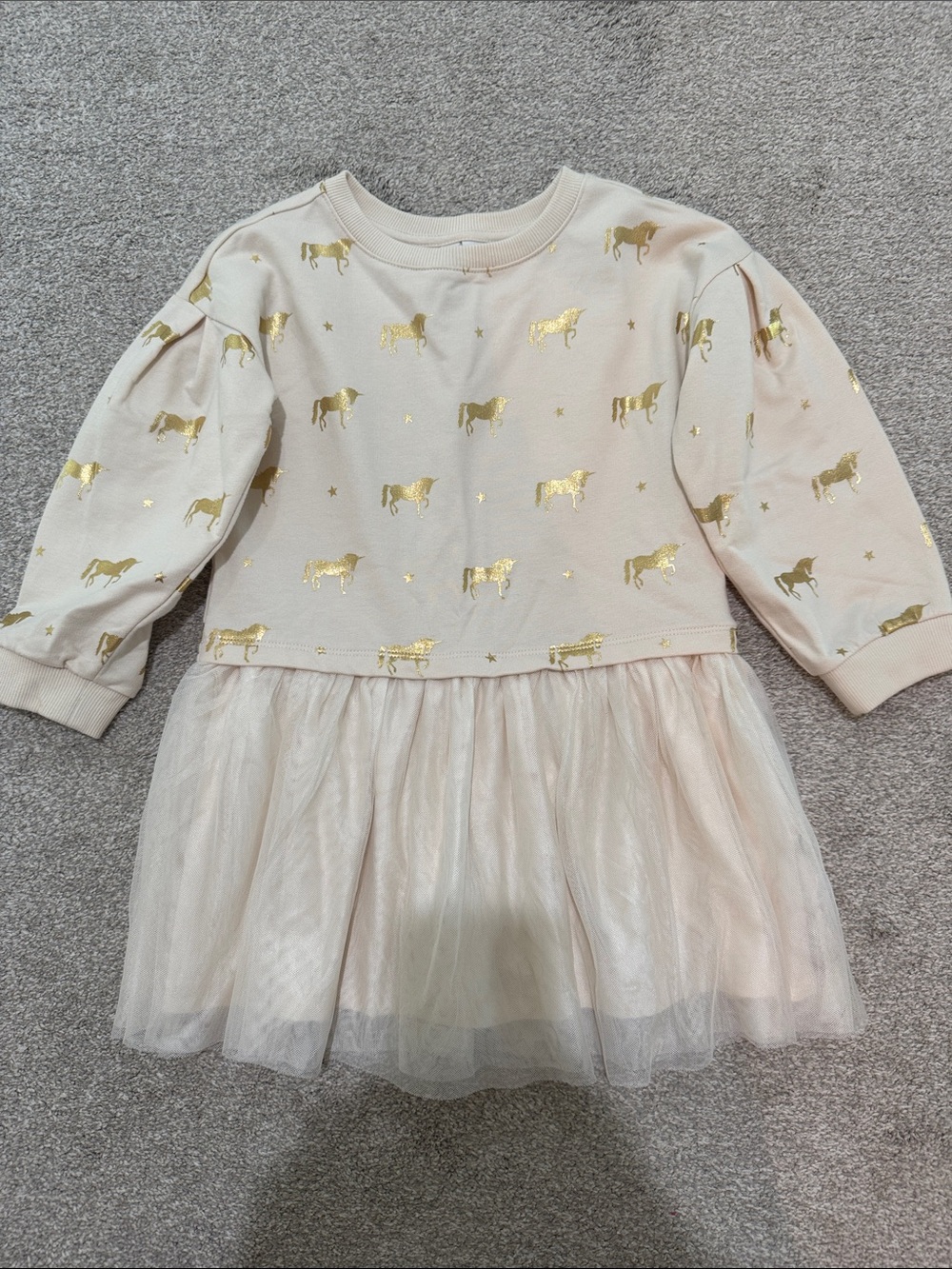 Janie and Jack Cream Dress with Gold Unicorns